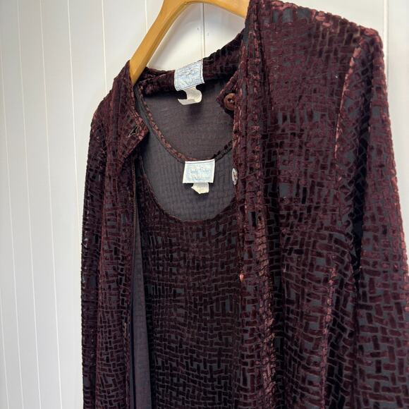 Vintage Hanky Panky Burnout Velvet Slip Dress & Jacket Set Size L Whimsigoth - Picture 3 of 15